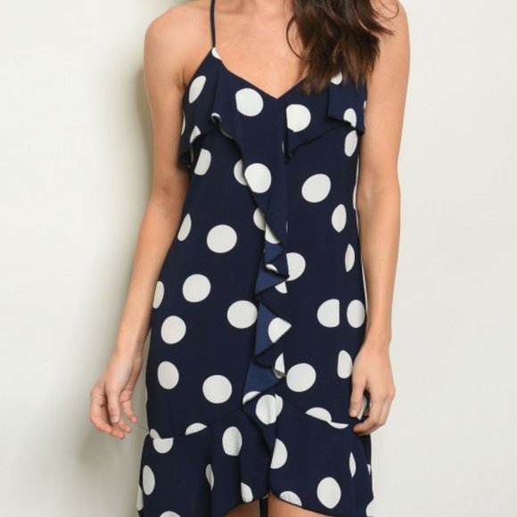 Navy Blue Polka-Dot Dress - Picture 4 of 5
